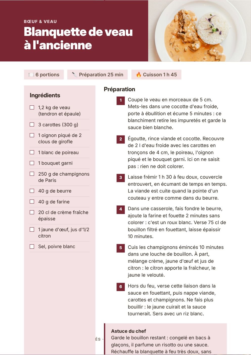 Une fiche recette