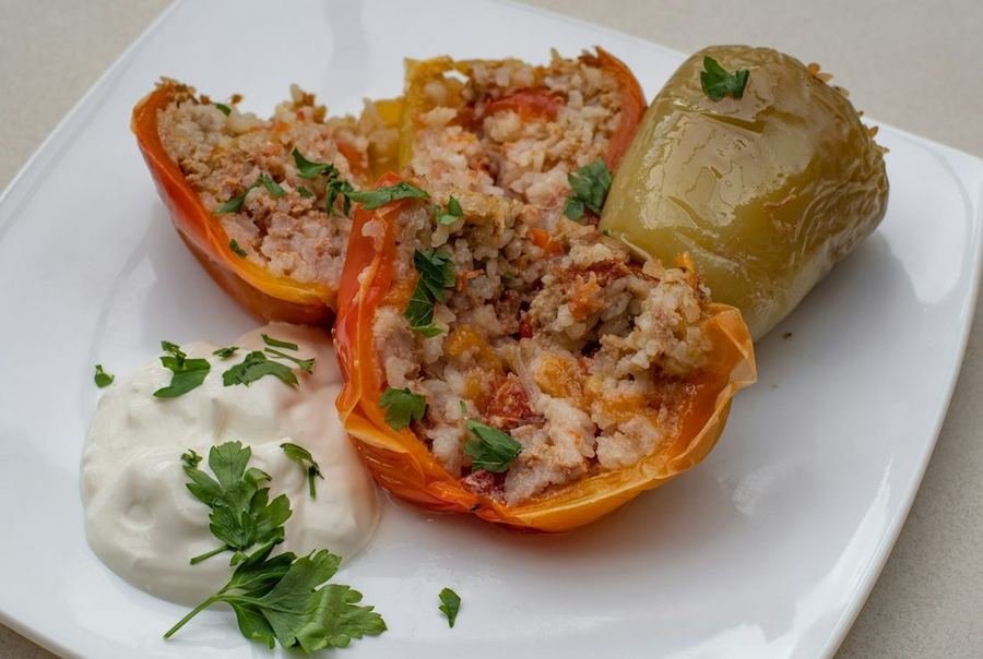 Poivrons farcis riz et haricots rouges